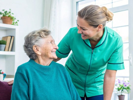 Eine freundliche Alltagsfee hilft einer Seniorin in Bottrop.