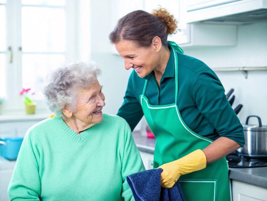 Eine Alltagsfee hilft einer Seniorin im Haushalt in Kerpen.