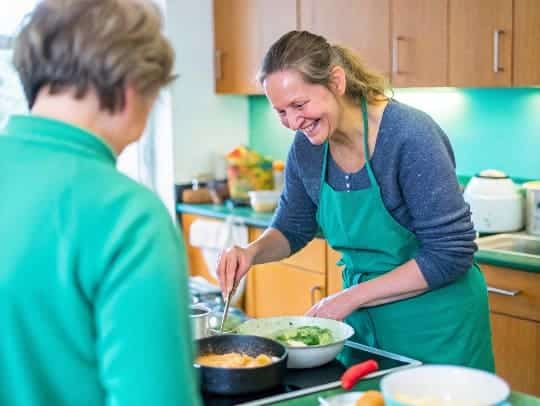 Eine Alltagsfee unterstützt eine Person beim Kochen in Euskirchen.
