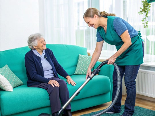 Eine Alltagsfee hilft einer Seniorin im Haushalt in Arnsberg.