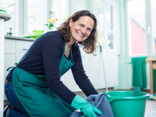 Lächelnde Alltagsfee bei der Hausarbeit in Erwitte.