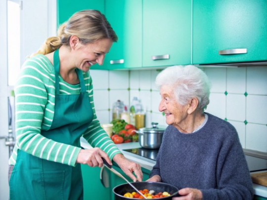 Engagierte Haushaltshilfe unterstützt eine Seniorin in Nümbrecht.
