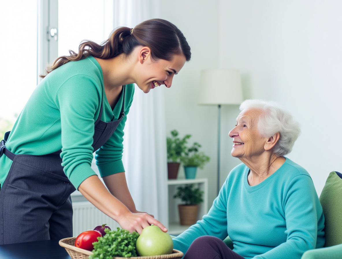 Freundliche Alltagsfee hilft Seniorin in Lindlar beim Kochen