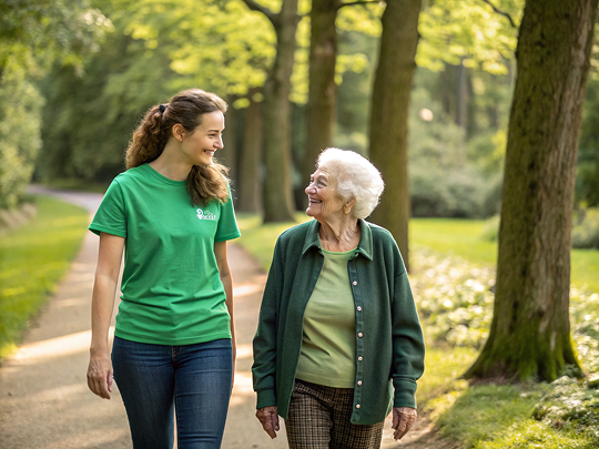 Alltagsfee und Seniorin beim Spaziergang im Westfalenpark Dortmund